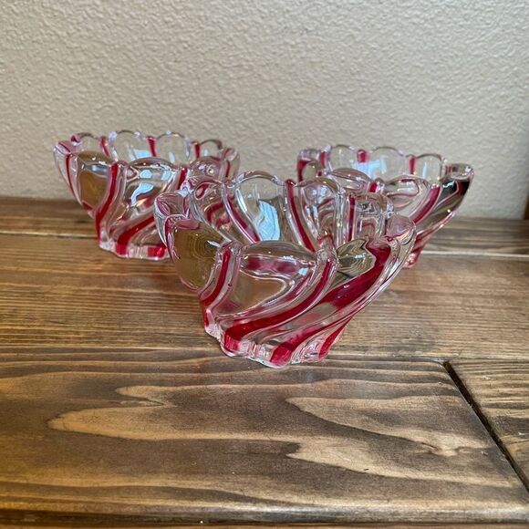 1980’s Vintage Peppermint Crystal Swirl Decorative Bowls Candle Holders Etc - Picture 11 of 15